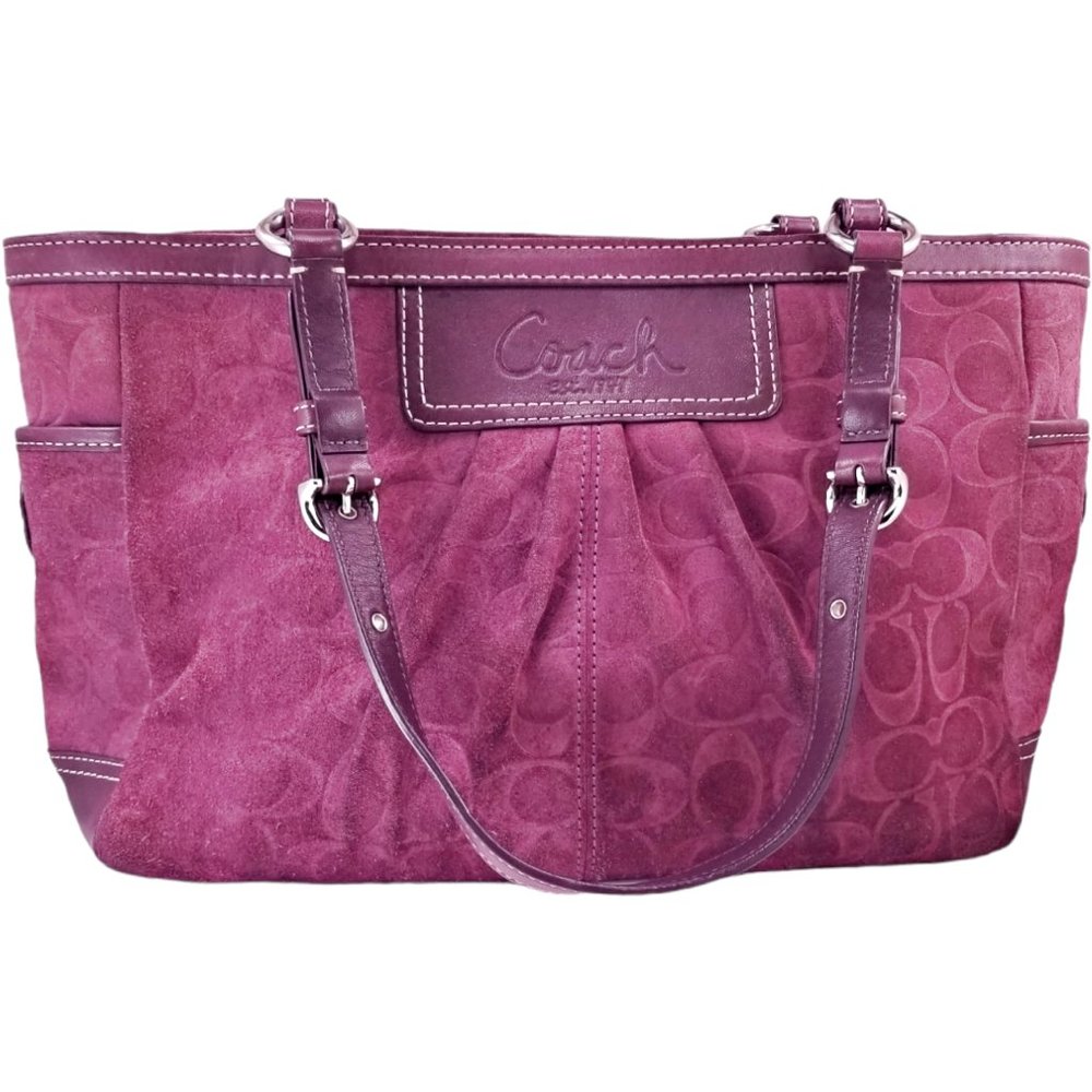 Authentic COACH Burgandy Suede Leather Logo Satchel Purse Handbag #F14000